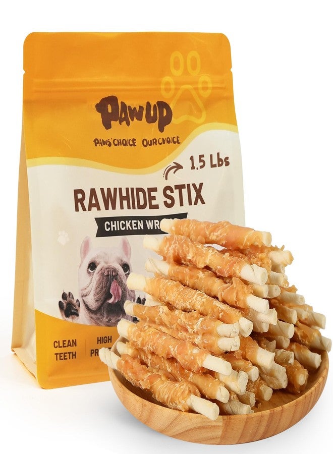 PAWUP مكافآت باوب للكلاب، أعواد جلد نيء مغلفة بالدجاج، قطع جلد نيء تدوم طويلاً لتنظيف الأسنان، مضاف إليها التورين للكلاب الصغيرة والمتوسطة، 24 أونصة - Image 1