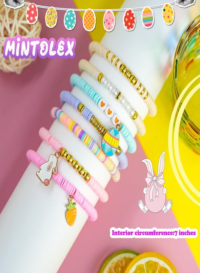 mintolex 7 Pcs Easter Bracelets for Women with Bunny Carrot and Egg Charms Pastel Preppy Stretch Polymer Clay Beads Stackable Jewelry Set for Easter Gifts and Spring - Image 2