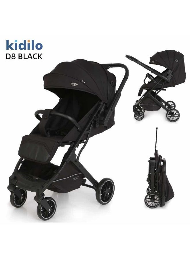 Kidilo D8 Baby Stroller | Reversible Seat & Adjustable Recline | Compact Foldable Pushchair | Large Extendable Canopy | Safety Harness | Large Wheels | Spacious Storage Basket