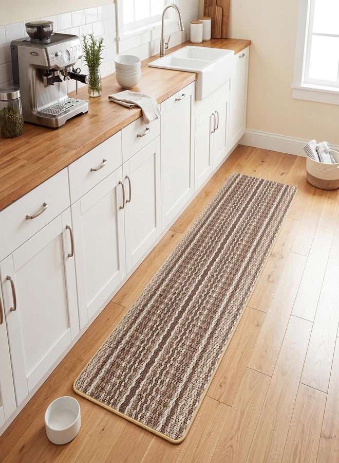Carvapet 17x59 Kitchen Rug - Extra Long Absorbent Washable Floor Carpet, Soft Cushioned Sink Runner with Skid-Resistant Rubber Backing for Laundry Room, Brown Kitchen Mat - Image 1