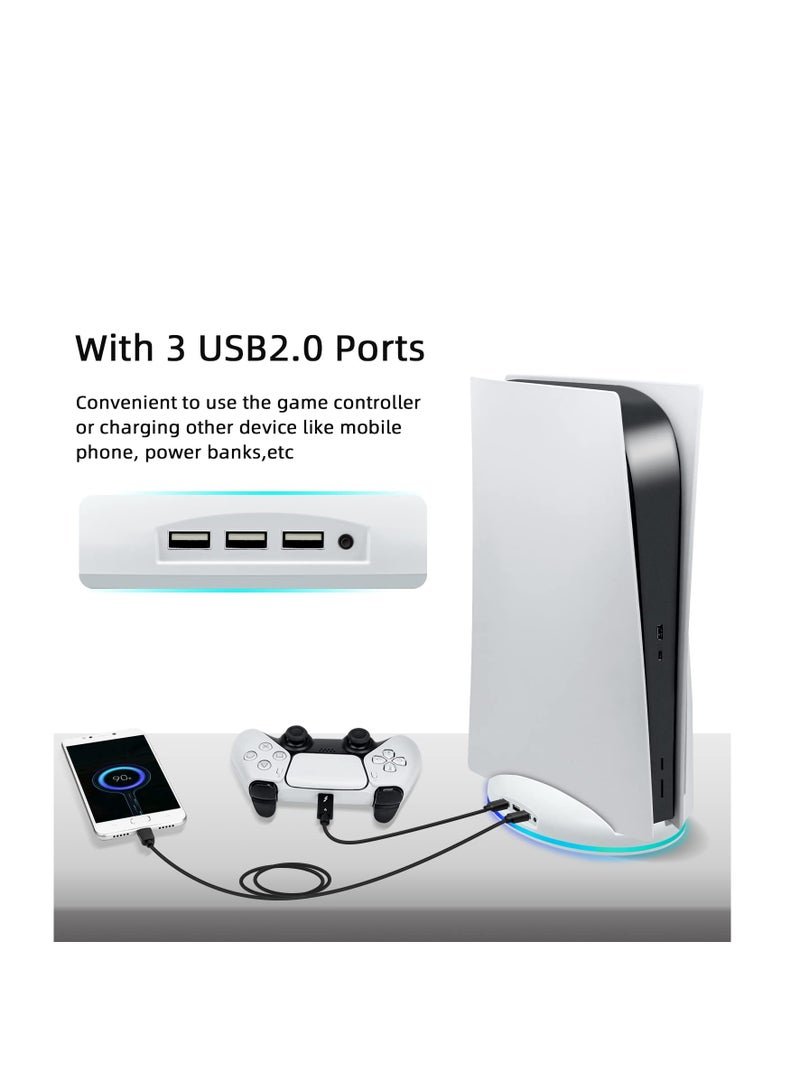 Excefore RGB Vertical Stand for PS5 Console, PS5 Base Gaming Stand with LED Light, with USB Hub Compatible, with PS5 Console (White) - Image 4