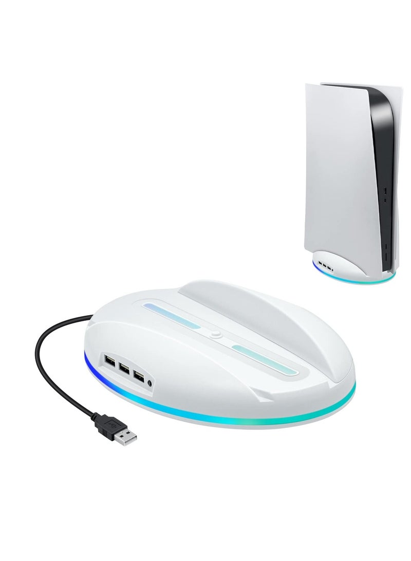 Excefore RGB Vertical Stand for PS5 Console, PS5 Base Gaming Stand with LED Light, with USB Hub Compatible, with PS5 Console (White) - Image 1