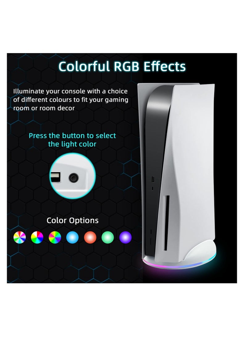 Excefore RGB Vertical Stand for PS5 Console, PS5 Base Gaming Stand with LED Light, with USB Hub Compatible, with PS5 Console (White) - Image 5