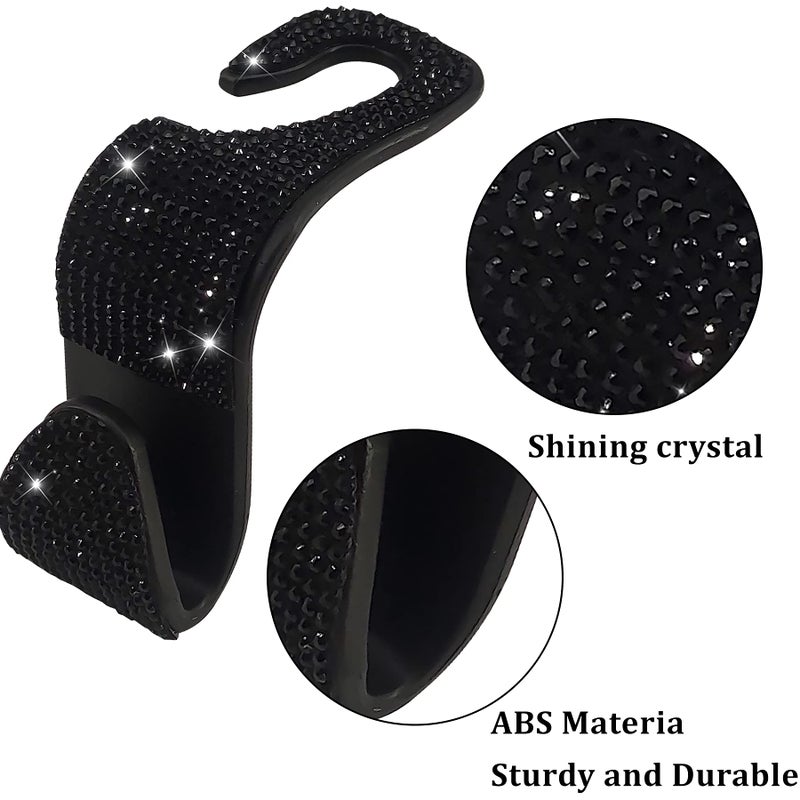 Dermasy 2 Pack Car Hooks, 2021 New Bling Rhinestones Crystal Hooks Car Decorations Auto Seat Back Organizers Strong and Durable Backseat Hanger Storage Universal for SUV Truck Vehicle (Black) - Image 3