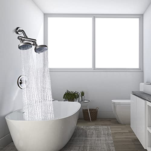 AZOS Double Shower Head with Shut-Off Valve, Bathathroom High Pressure Dual Fixed Rain Shower Head Combo with Brass Dual Outlet Manifold, Adjustable 5 Function Showerhead Brushed Nickel - Image 3