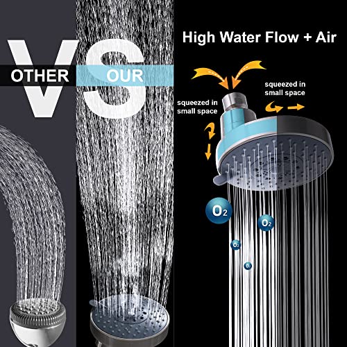 AZOS Double Shower Head with Shut-Off Valve, Bathathroom High Pressure Dual Fixed Rain Shower Head Combo with Brass Dual Outlet Manifold, Adjustable 5 Function Showerhead Brushed Nickel - Image 5