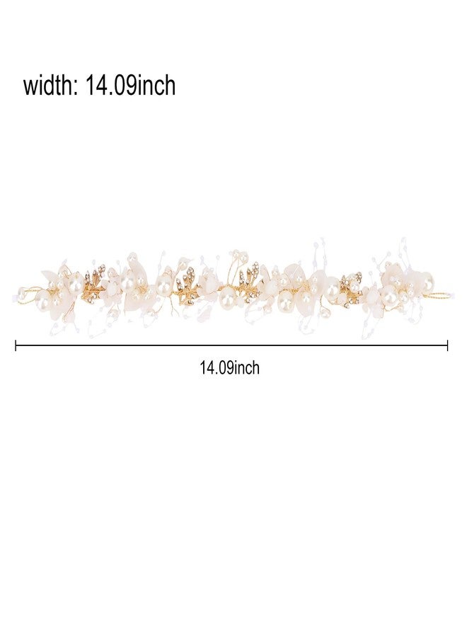 Semato 2 Pcs Flower Girl Headpiece for First Communion Headpiece Princess Tiara Crown with Rhinestone and Pearl Headband Floral Wedding Prom for Girls and Women (Gold) - Image 3