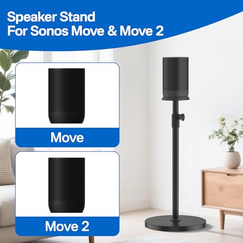 Yibracki Height-Adjustable Speaker Stand for Sonos Move Stand, Heavy-Duty Floor Stand for Sonos Move & Move 2 with Concealed Power Cord Design, Easy Installation, Black - Image 2