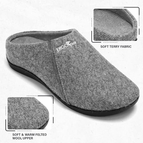 ERGOfoot House Slippers With Arch Support, Orthopedic Slippers for Plantar Fasciitis Pain Relief, Comfy Wool Felt Clog, Non-Slip Indoor Outdoor House Shoes for Women and Men/Grey, W14/M13 - Image 4