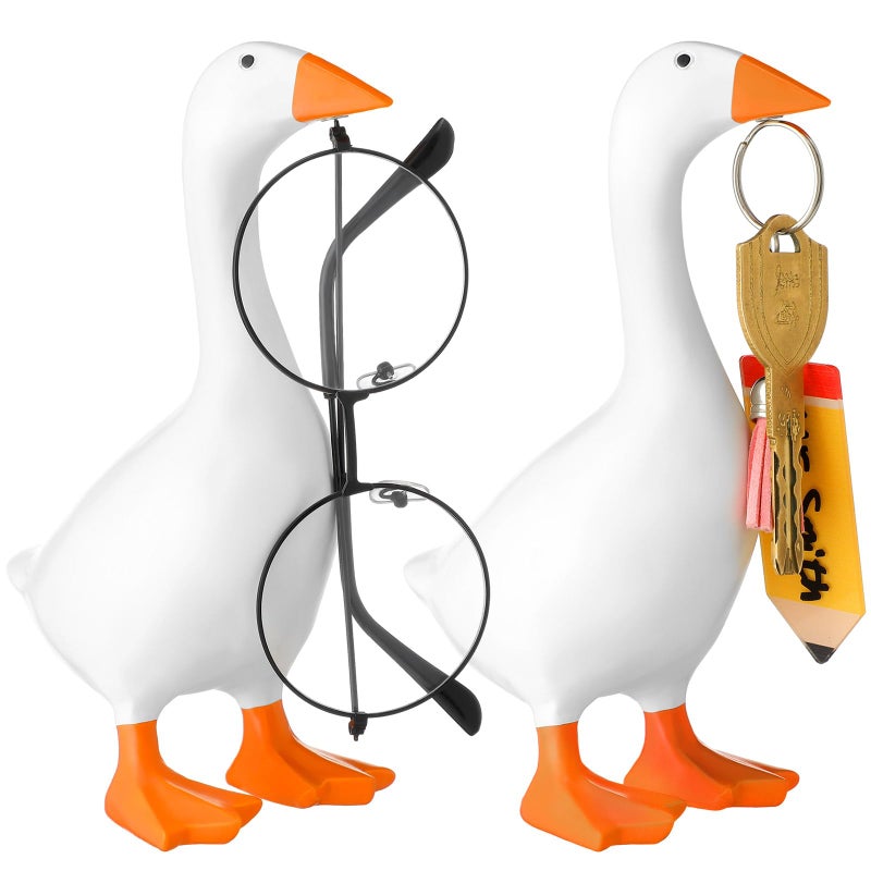 Vercraft 2 Pack Magnetic Desk Goose Key Holder Cute Resin Goose Statue Kawaii Room Office Table Desktop Decor Aesthetic Funny Key Hanging Holder for Home and New Apartment Unique Housewarming Gifts - Image 2