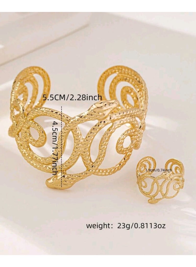 Shein 1 Set European & American Cross-Border Exaggerated Hollow Snake Design Fashion Women Ring & Bracelet Set - Image 3