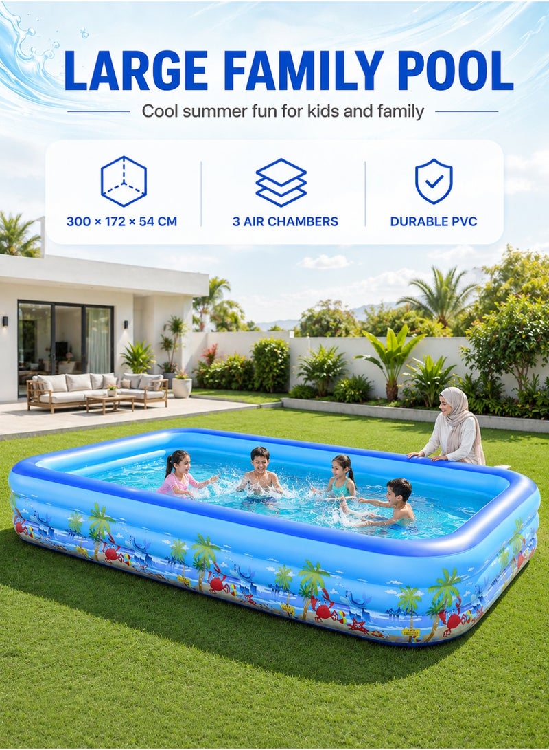 RAKAY Upgraded Version Inflatable Pool, 300×172×54cm. Indoor Ball Pit and Sand Pit, 3 Air Chambers, Multi-Purpose Home Design, PVC Material with 0.5mm Wall Thickness, Thicker and More Durable - Image 1