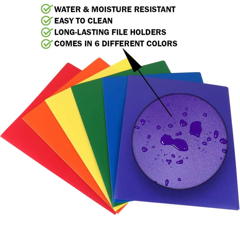 Evelots 6 Pack Plastic Folders with Pockets - 6 Assorted Colors - Heavy Duty File Folders with Business Card Slot - 2 Pocket Folder for Office, School, Home, Sports Coaches - Documents Letter Size - Image 3