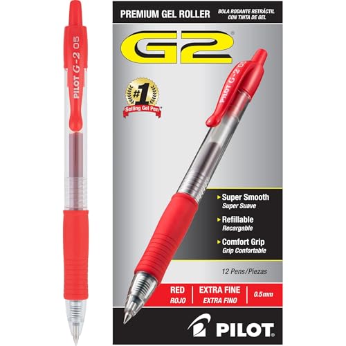 Pilot, G2 Premium Gel Roller Pens, Extra Fine Point 0.5 mm, Pack of 12, Red - Image 1