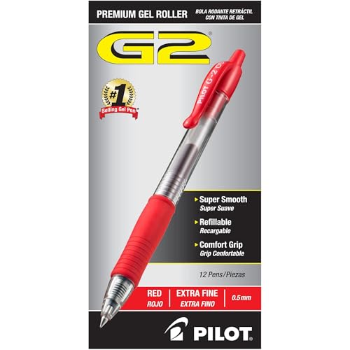 Pilot, G2 Premium Gel Roller Pens, Extra Fine Point 0.5 mm, Pack of 12, Red - Image 2