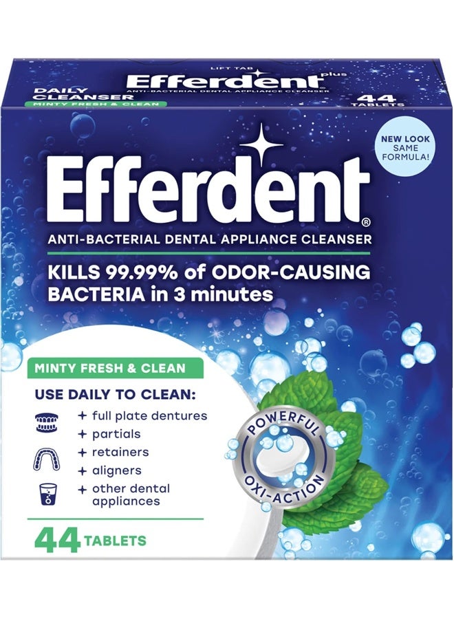 Efferdent Retainer Cleaning Tablets, Denture Cleaning Tablets for Dental Appliances, Minty Fresh & Clean, 44 Count - Image 1