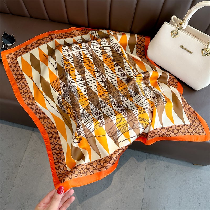 Spring and Summer Cartoon Cute Silk Scarf Small Square Silk 70cm Scarf Women's Korean Style Cat Hair Belt Decorative Headscarf  - Image 2