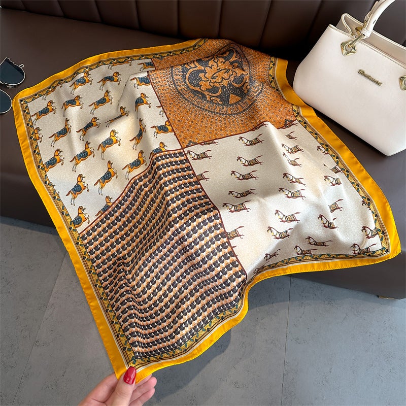 Spring and Summer Cartoon Cute Silk Scarf Small Square Silk 70cm Scarf Women's Korean Style Cat Hair Belt Decorative Headscarf  - Image 4