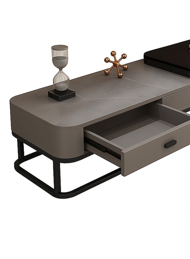 NKX Modern Living room New Walnut color Luxury TV cabinet With Four Drawers Combination light Luxury simple rock  Grey - Image 5