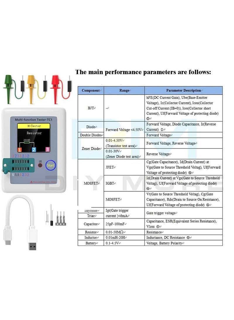 Excefore Transistor Meter, LCR-TC1 Multi-Function Capacitance Resistance ESR Tester, 1.8" Full Color Display Transistor Meter Tester,  for Diode Triode Capacitor Resistor Transistor LCR ESR NPN PNP MOSFET - Image 4