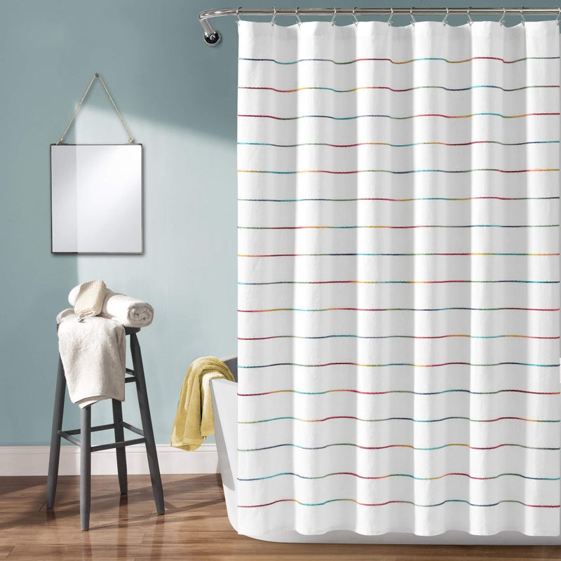 Lush Decor Lush Decor Ombre Stripe Yarn Dyed Cotton Shower Curtain 72 W x 72 L Rainbow  Colorful Tufted Stripes  Ombre Shower Curtain  Boho Coastal  Farmhouse Bathroom Decor