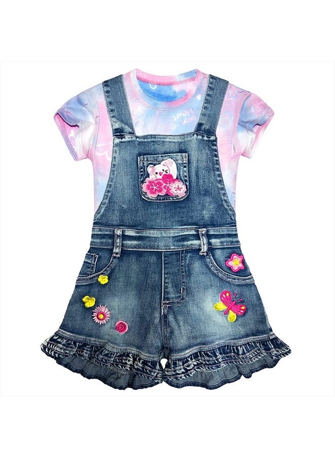 Peacolate 2-8T Girl Shorts Set 2Pc Casual Outfit Denim Overall T-Shirt(Heart,8T) - Image 1