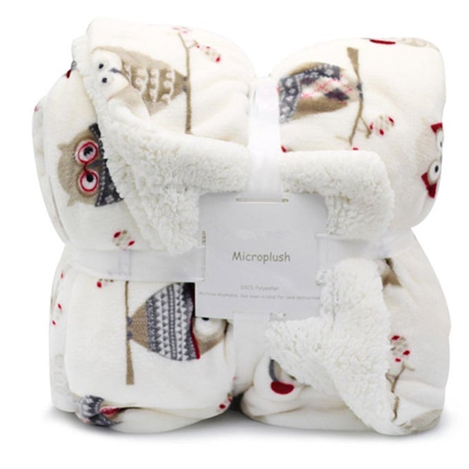 FLANNEL SHERPA THROW 60 X 50 OWL PRINTED SOFT PLUSH FLANNEL BLANKET THROWS FOR BEDCOUCHSOFAOFFICECAMPING