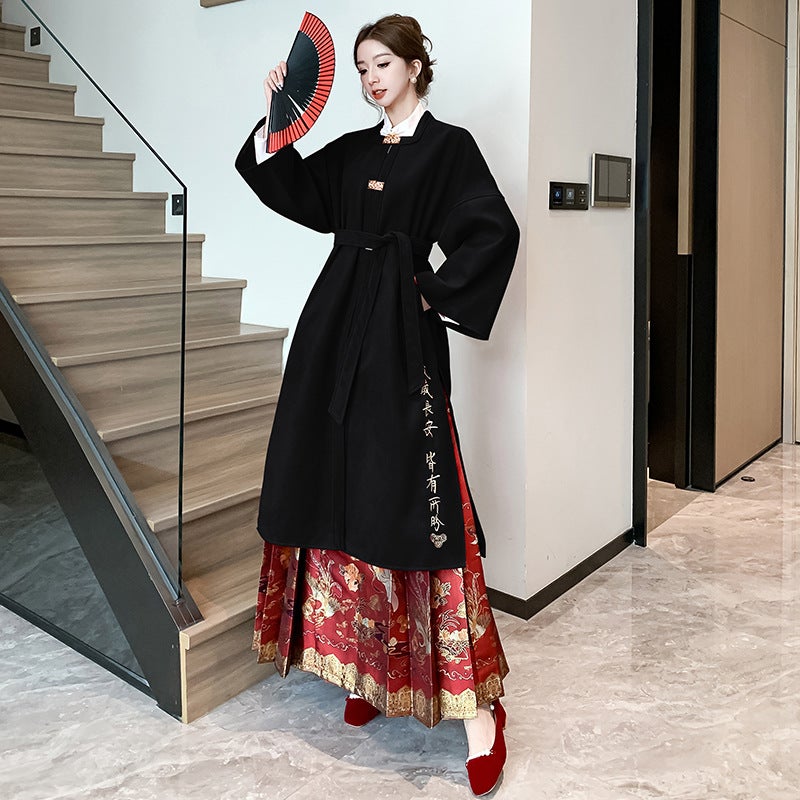 Ming-made Hanfu Improved Daily Commuter New Chinese-style Horse-faced Skirt suit 2024 New Style National Style Skirt for Small Men Black petticoat - Image 3