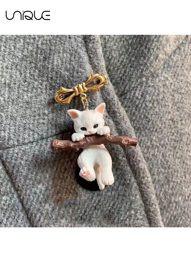 يونيك بروش - بروش هريرة عقد فرع شجرة - دبوس إبداعي ثلاثي الأبعاد من Cat - الموضة والبساطة - البلوزات ، سترات القمصان ، إكسسوارات حقيبة الظهر ، الحرف اليدوية DIY - Image 3