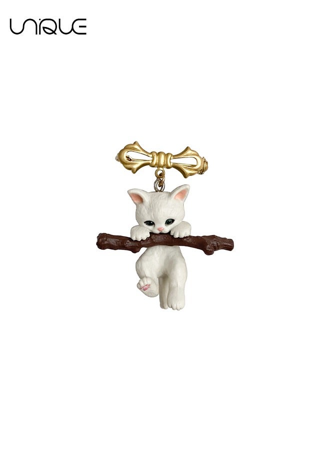 يونيك بروش - بروش هريرة عقد فرع شجرة - دبوس إبداعي ثلاثي الأبعاد من Cat - الموضة والبساطة - البلوزات ، سترات القمصان ، إكسسوارات حقيبة الظهر ، الحرف اليدوية DIY - Image 1