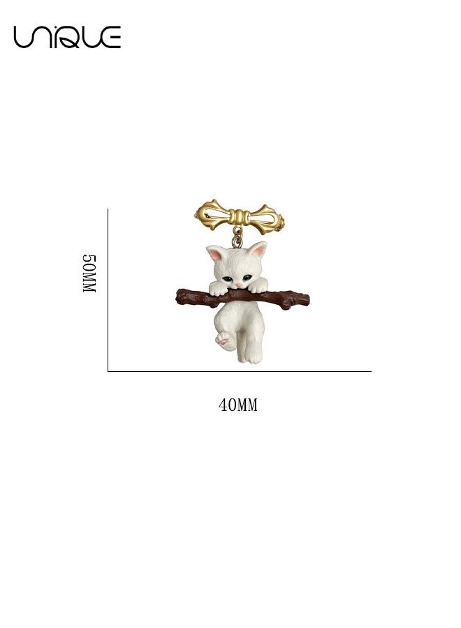 يونيك بروش - بروش هريرة عقد فرع شجرة - دبوس إبداعي ثلاثي الأبعاد من Cat - الموضة والبساطة - البلوزات ، سترات القمصان ، إكسسوارات حقيبة الظهر ، الحرف اليدوية DIY - Image 2