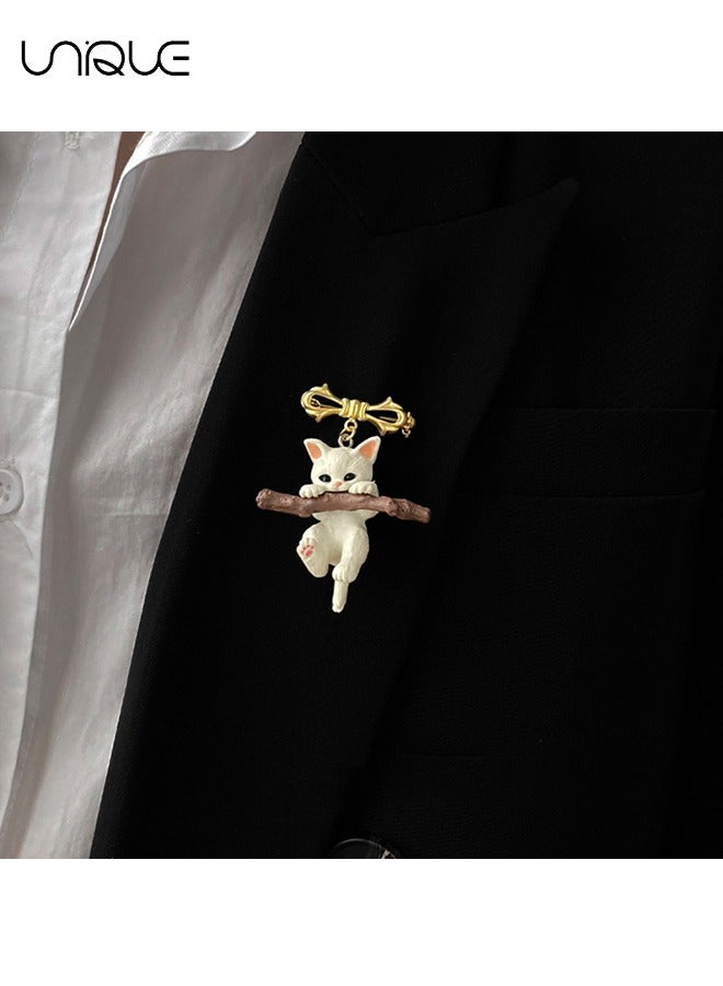 يونيك بروش - بروش هريرة عقد فرع شجرة - دبوس إبداعي ثلاثي الأبعاد من Cat - الموضة والبساطة - البلوزات ، سترات القمصان ، إكسسوارات حقيبة الظهر ، الحرف اليدوية DIY - Image 4