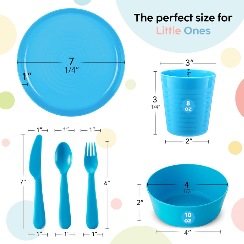 PLASKIDY Kids Plastic Dinnerware Set - 36 Pc Reusable Children's Dinner Set Microwave/Dishwasher Safe BPA Free Toddler Dishes Dinnerware Set Includes Kids Plates and Bowls Kids Cups & Flatware. - Image 2