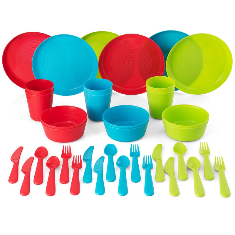 PLASKIDY Kids Plastic Dinnerware Set - 36 Pc Reusable Children's Dinner Set Microwave/Dishwasher Safe BPA Free Toddler Dishes Dinnerware Set Includes Kids Plates and Bowls Kids Cups & Flatware. - Image 5