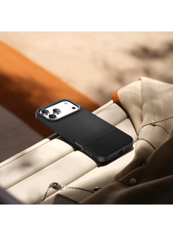 LEVELO iPhone 17 Pro MagSafe Case Cuir With Comfortable Grip & Premium PU Leather / Shock-Resistant Bumper / Aluminum Alloy Frame for Camera & Buttons / Strong Magnets - Phantom Black - Image 3