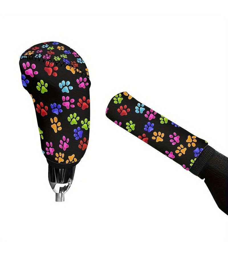 2pcs Colourful Heart Dog Paw Car Accessory Set Polyester Gear Shift Knob And Handbrake Cover Cute Gift For Women - Image 5