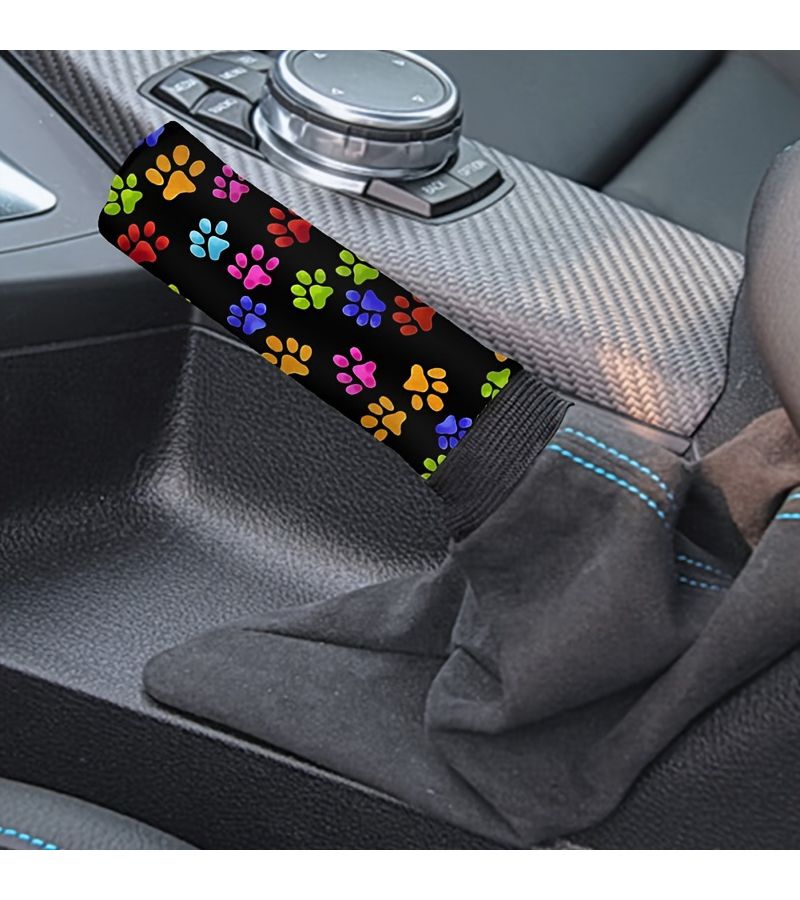 2pcs Colourful Heart Dog Paw Car Accessory Set Polyester Gear Shift Knob And Handbrake Cover Cute Gift For Women - Image 2