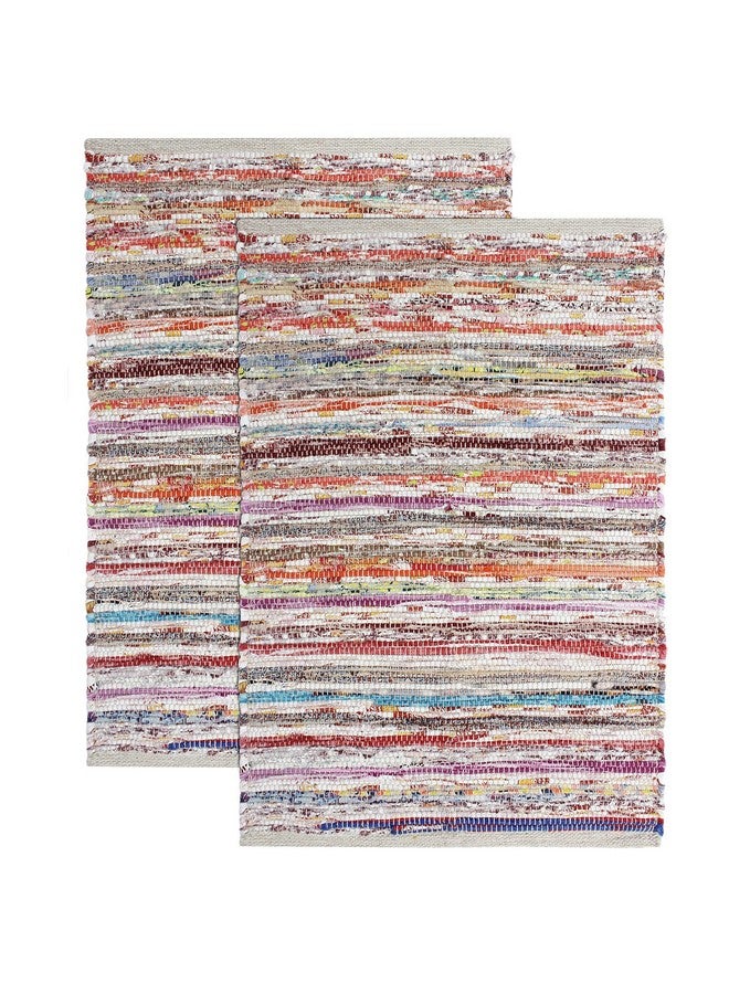 Cotton Craft حرفة القطن - 2 حزمة سجادة قطنية محبوكة عكسية 100% قطن متعددة الألوان - 20 × 32 - السجادة مصنوعة من خيوط معاد تدويرها متعددة الألوان، قد يختلف المنتج الفعلي في اللون عن الصورة المعروضة. - Image 1