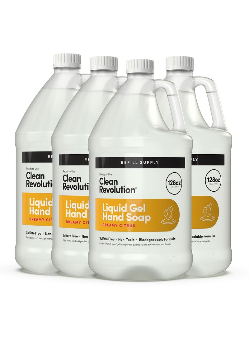Clean Revolution - Clean Revolution Liquid Gel Hand Soap, Silky Rich Liquid, Quick Lather, Fast Rinsing, (Dreamy Citrus) 128 Fl Oz, 4 Pack - Image 1