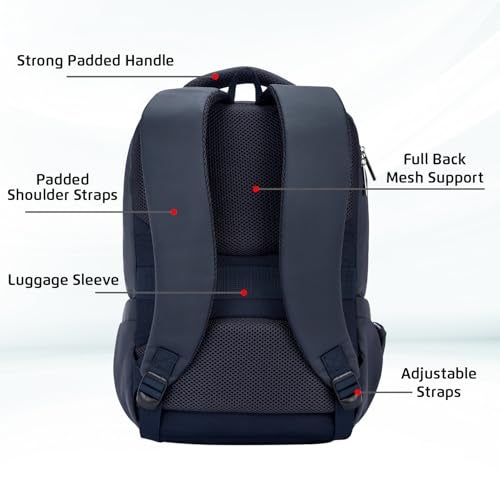 Safari Elite 25L Formal Laptop Backpack Bag for Men & Women, Ideal for Office Use/School/College Boys and Girls, 2 Compartment Compact Backpack with PU Fabric, Trolley Sleeve & Organizer, Color Navy - Image 4