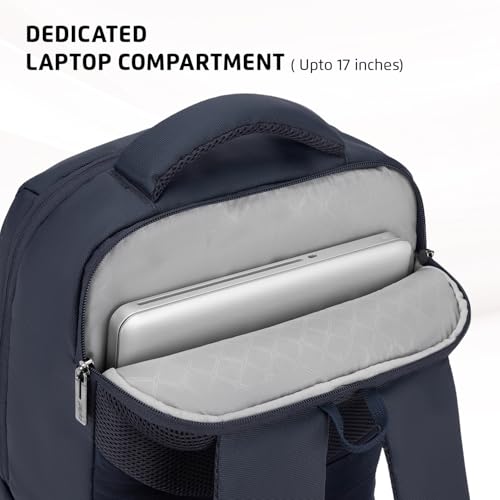 Safari Elite 25L Formal Laptop Backpack Bag for Men & Women, Ideal for Office Use/School/College Boys and Girls, 2 Compartment Compact Backpack with PU Fabric, Trolley Sleeve & Organizer, Color Navy - Image 5