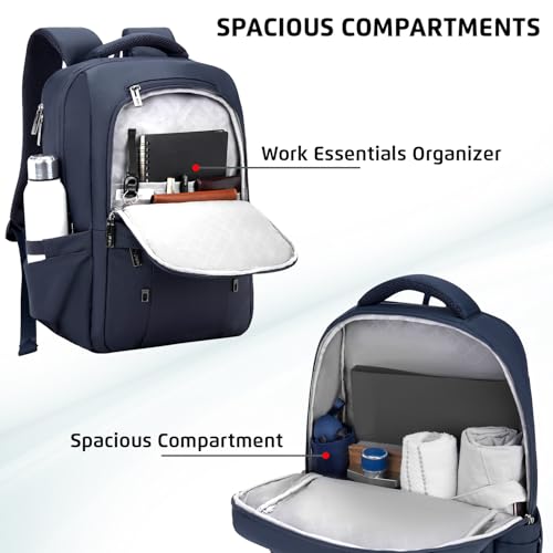 Safari Elite 25L Formal Laptop Backpack Bag for Men & Women, Ideal for Office Use/School/College Boys and Girls, 2 Compartment Compact Backpack with PU Fabric, Trolley Sleeve & Organizer, Color Navy - Image 2