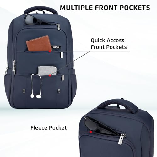 Safari Elite 25L Formal Laptop Backpack Bag for Men & Women, Ideal for Office Use/School/College Boys and Girls, 2 Compartment Compact Backpack with PU Fabric, Trolley Sleeve & Organizer, Color Navy - Image 3