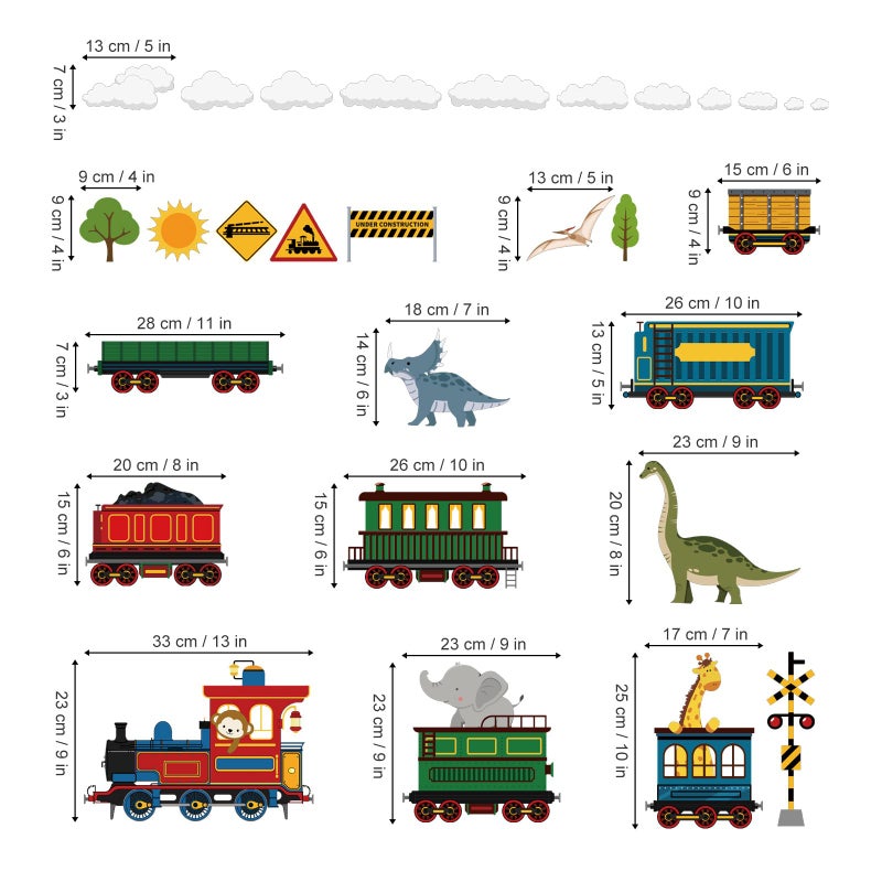 decalmile Animal Train Wall Stickers Dinosaur Elephant Giraffe Wall Decals Baby Nursery Children Bedroom Playroom Wall Decor - Image 4