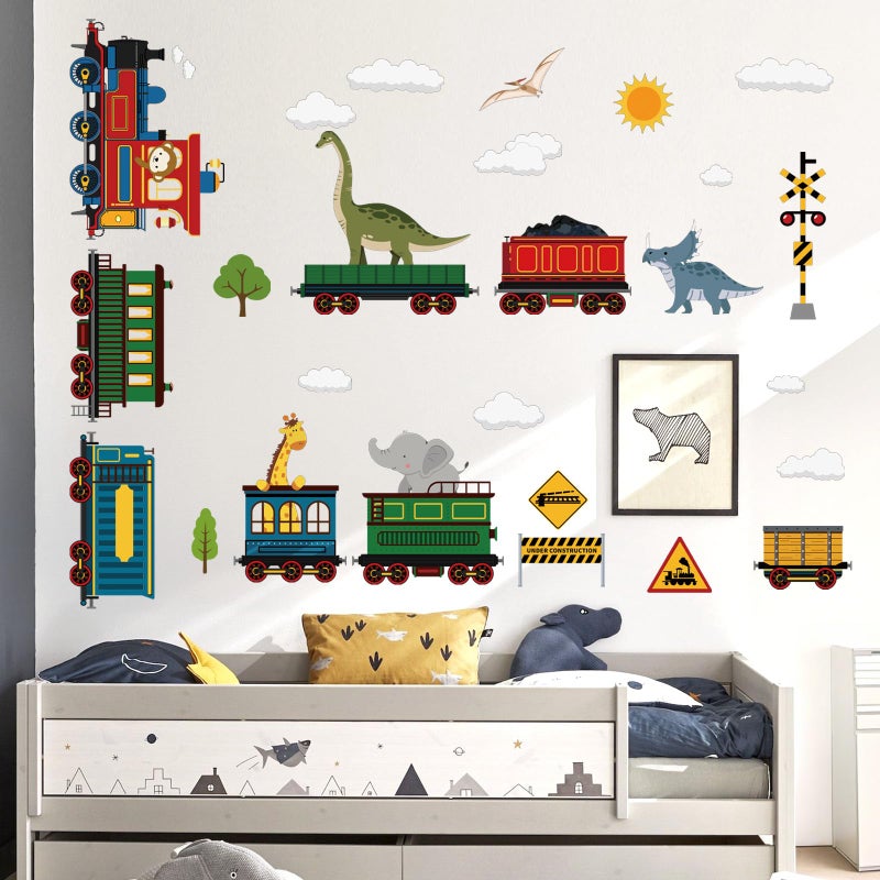 decalmile Animal Train Wall Stickers Dinosaur Elephant Giraffe Wall Decals Baby Nursery Children Bedroom Playroom Wall Decor - Image 3
