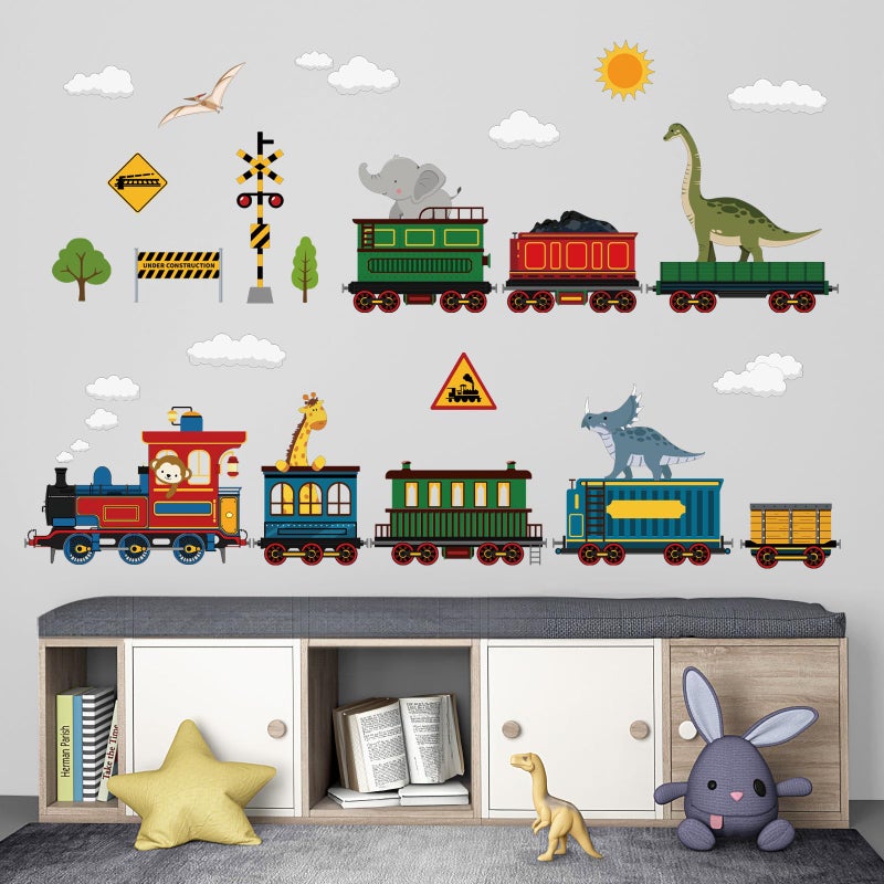 decalmile Animal Train Wall Stickers Dinosaur Elephant Giraffe Wall Decals Baby Nursery Children Bedroom Playroom Wall Decor - Image 2