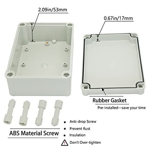 Zulkit Junction Box ABS Plastic Dustproof Waterproof IP67 Junction Boxes Universal Electrical Project Enclosure DIY Electronic Project Box Grey 6.89 x 4.92 x 2.95 inch (175 x 125 x 75 mm) - Image 3