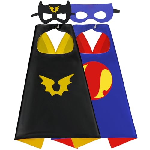 Mizzuco Superhero Capes for Kids Cloak with Mask Halloween Costumes and Party Dress up 2PCSBlackBlueYellow - Image 1