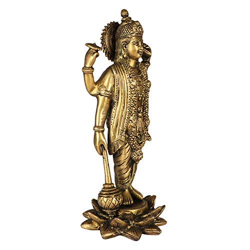 Kartique Brass Astadhatu Lord Bhagwan Vishnu Narayann Idol Holding Club Gada on Lotus Statue for Home Decor Mandir Temple Puja Gift Vastu Dosh - Image 3