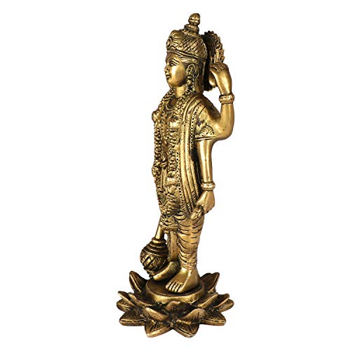 Kartique Brass Astadhatu Lord Bhagwan Vishnu Narayann Idol Holding Club Gada on Lotus Statue for Home Decor Mandir Temple Puja Gift Vastu Dosh - Image 4